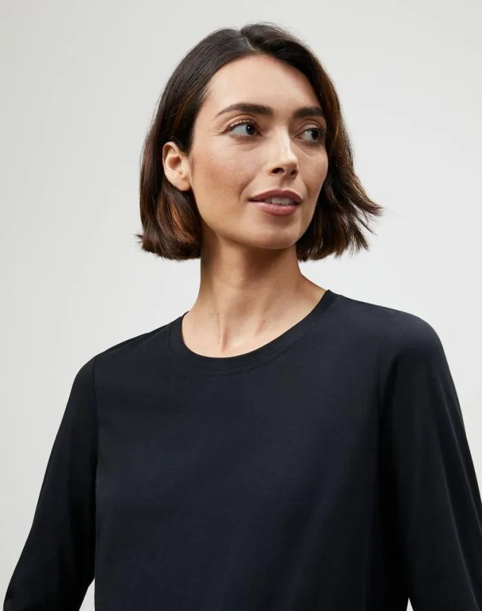 Lafayette 148 New York Cotton Jersey Modern Long Sleeve Tee Black Ready To Wear Tops and Tees