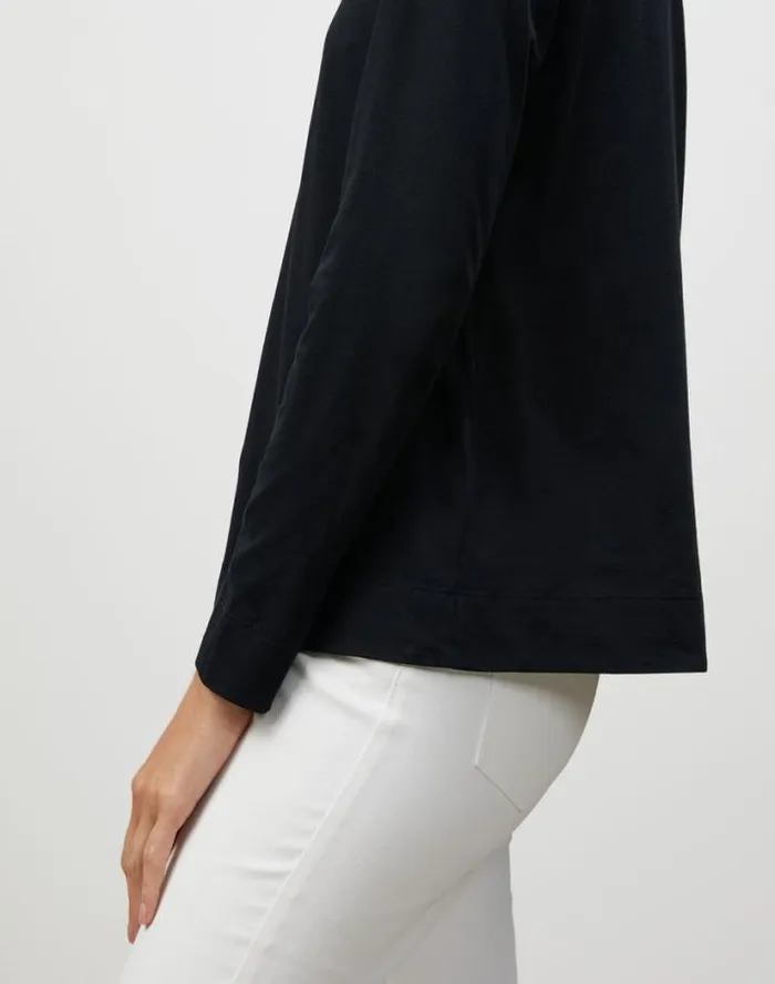 Lafayette 148 New York Cotton Jersey Modern Long Sleeve Tee Black Ready To Wear Tops and Tees