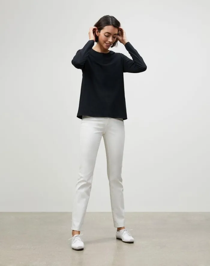 Lafayette 148 New York Cotton Jersey Modern Long Sleeve Tee Black Ready To Wear Tops and Tees