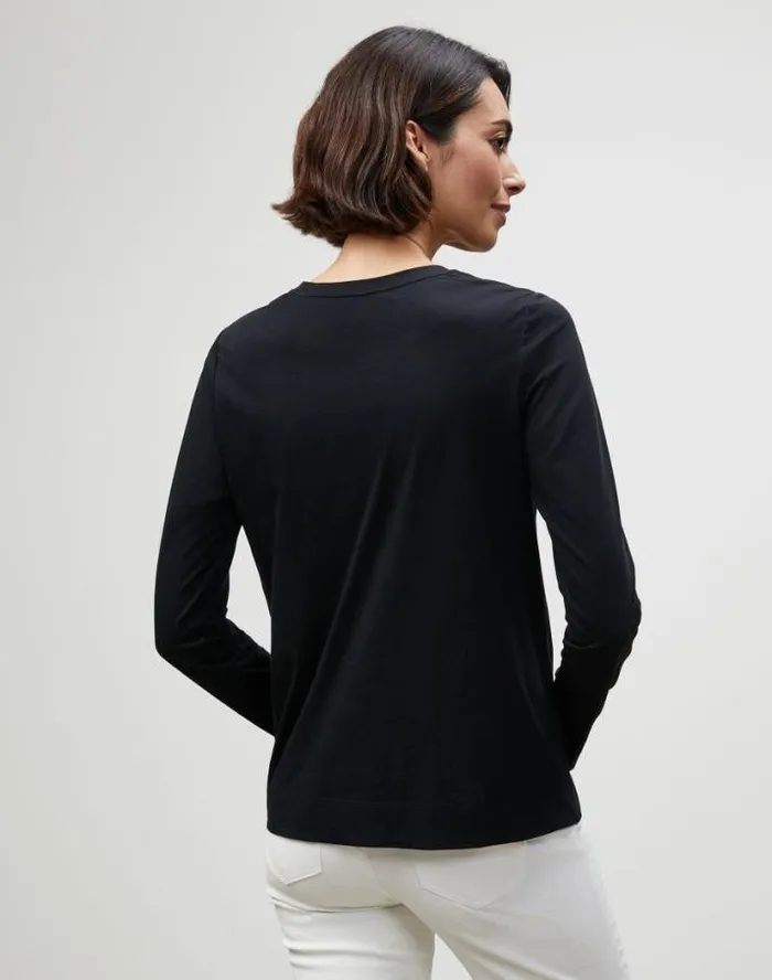 Lafayette 148 New York Cotton Jersey Modern Long Sleeve Tee Black Ready To Wear Tops and Tees