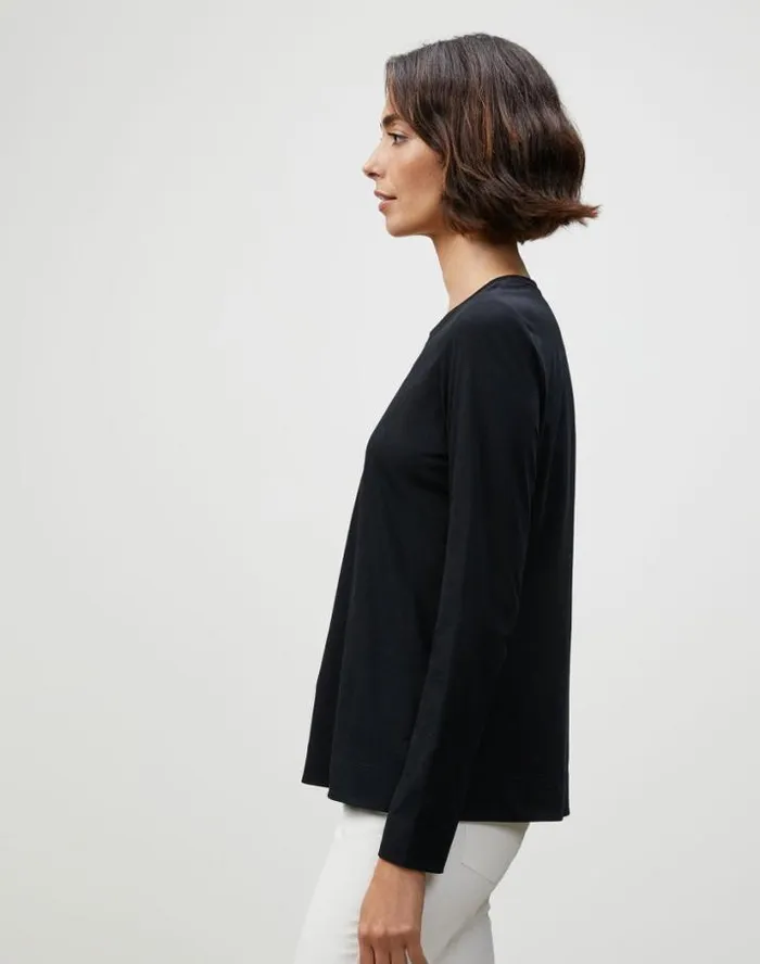 Lafayette 148 New York Cotton Jersey Modern Long Sleeve Tee Black Ready To Wear Tops and Tees