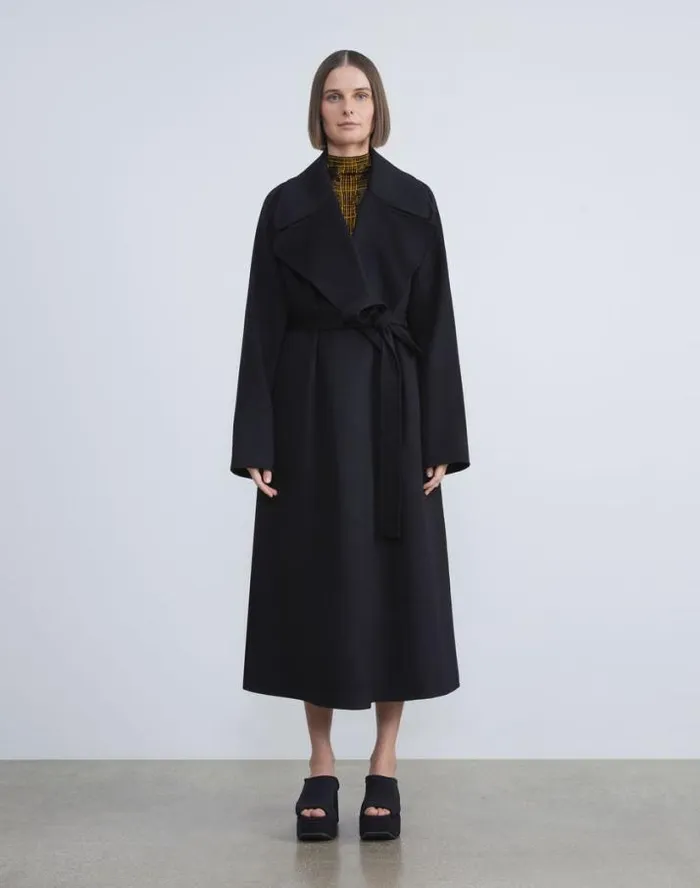 Lafayette 148 New York Double Face Cashmere Oversized Trench Coat Black Ready To Wear Jackets and Blazers