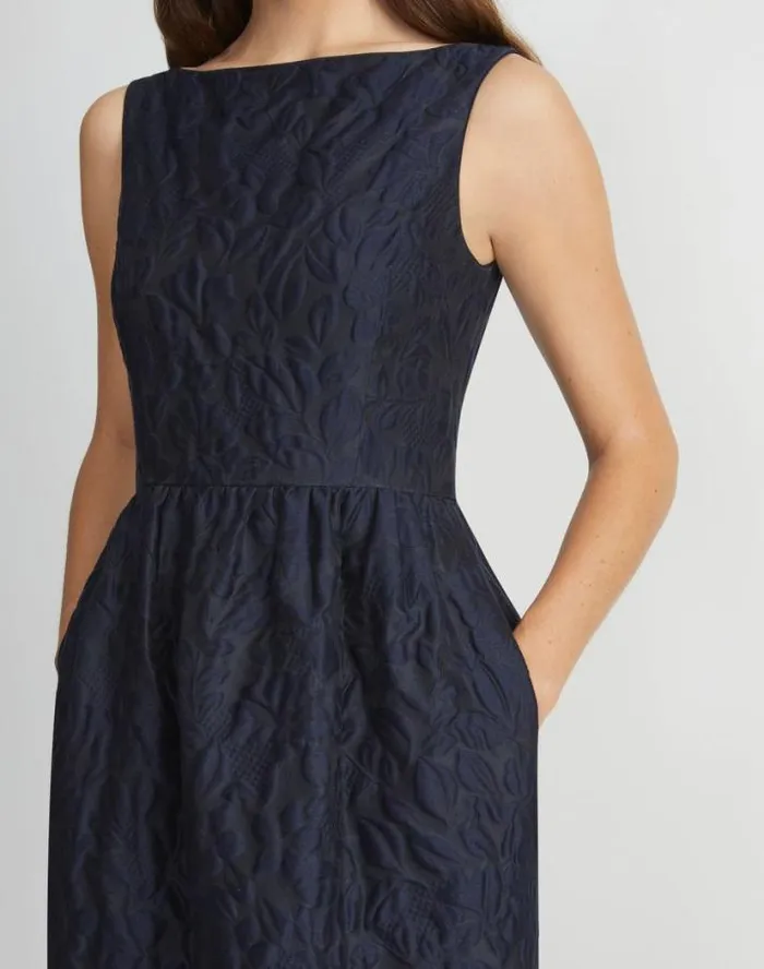 Lafayette 148 New York Flora Bloom Cloqu Jacquard CottonSilk Midi Dress Midnight Blue Ready To Wear Dresses