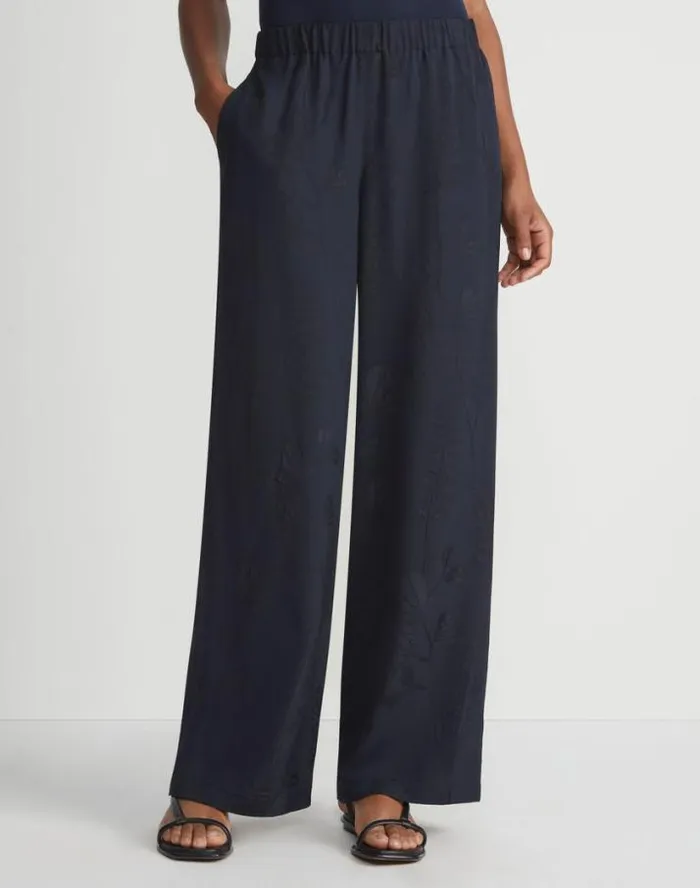 Lafayette 148 New York Flora Bloom Cloqu Jacquard Viscose Riverside Pant Navy Ready To Wear Pants and Shorts