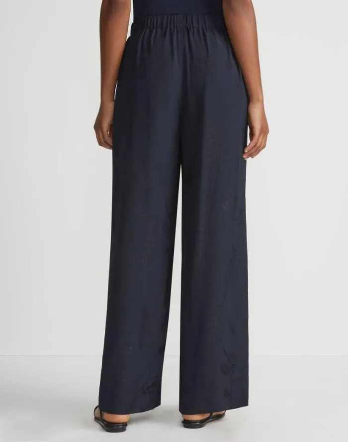 Lafayette 148 New York Flora Bloom Cloqu Jacquard Viscose Riverside Pant Navy Ready To Wear Pants and Shorts