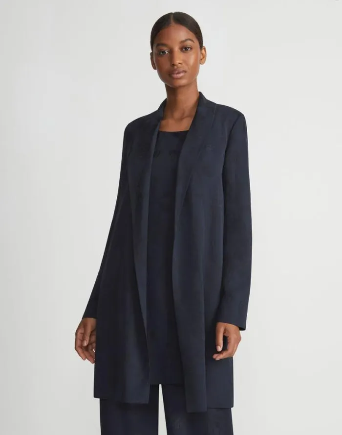 Lafayette 148 New York Flora Bloom Cloqu Jacquard Viscose Shawl Collar Jacket Navy Ready To Wear Jackets and Blazers