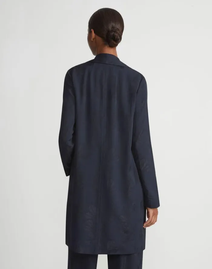 Lafayette 148 New York Flora Bloom Cloqu Jacquard Viscose Shawl Collar Jacket Navy Ready To Wear Jackets and Blazers