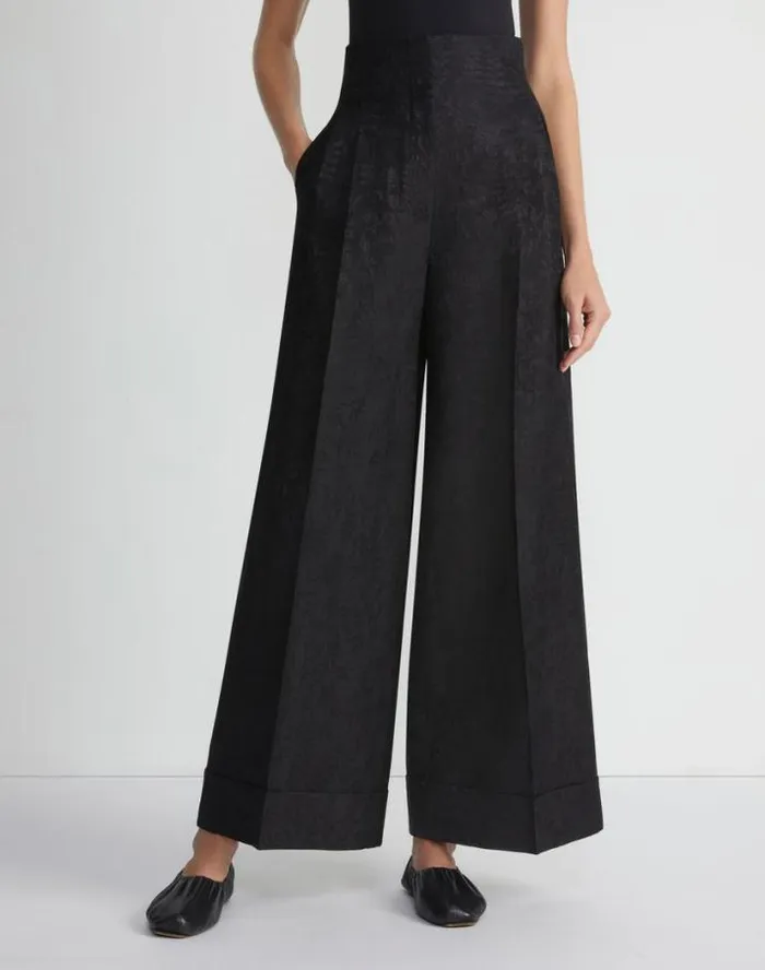 Lafayette 148 New York Flora Bloom Jacquard WoolSilk Jagger Pant Black Ready To Wear Pants and Shorts