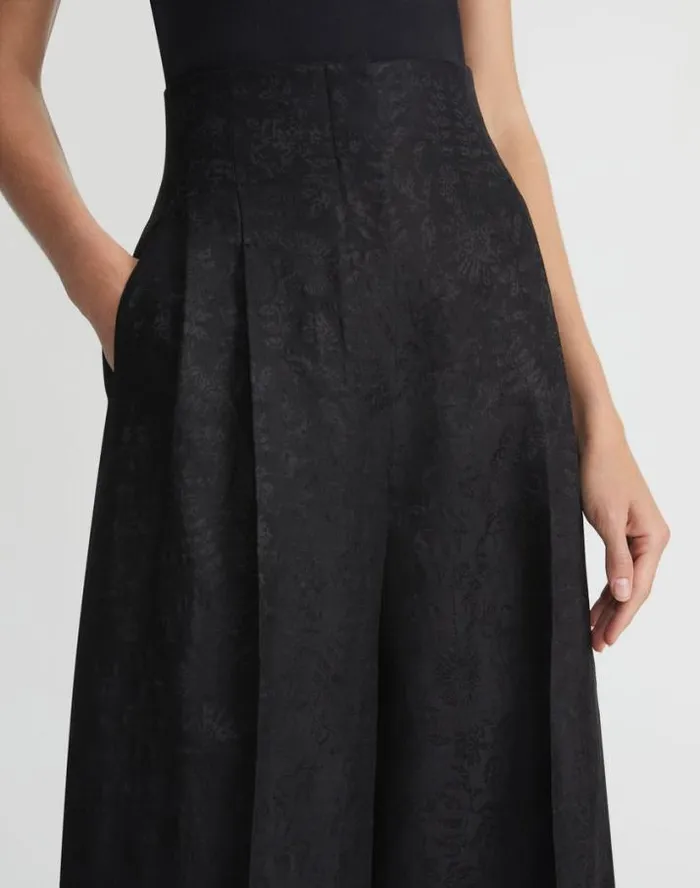 Lafayette 148 New York Flora Bloom Jacquard WoolSilk Jagger Pant Black Ready To Wear Pants and Shorts