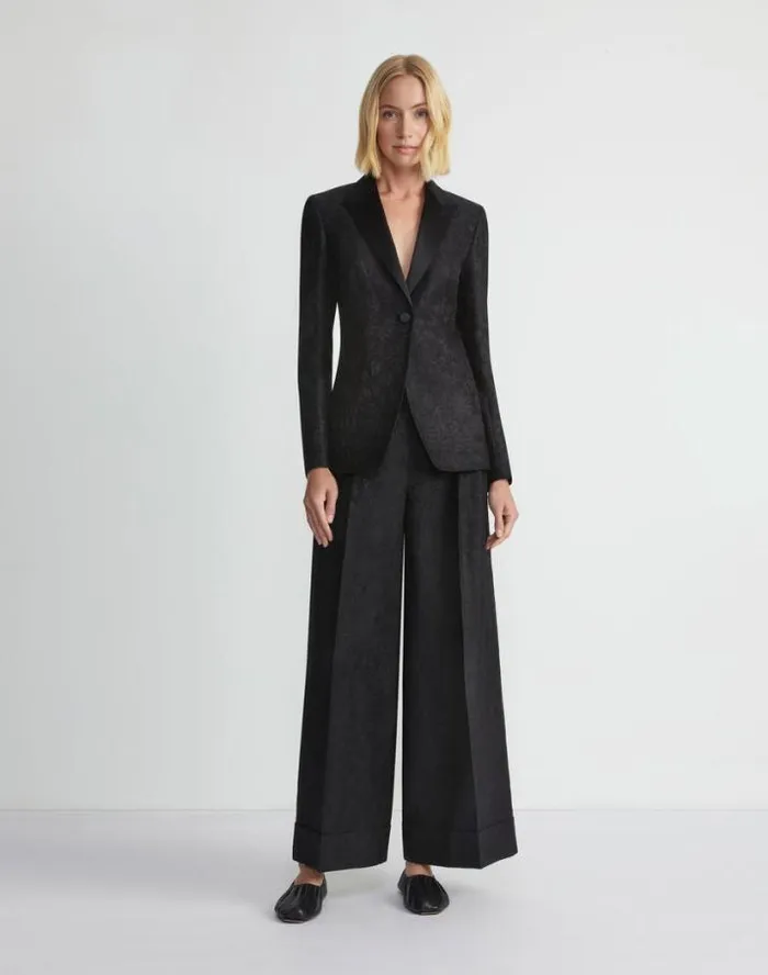 Lafayette 148 New York Flora Bloom Jacquard WoolSilk Jagger Pant Black Ready To Wear Pants and Shorts