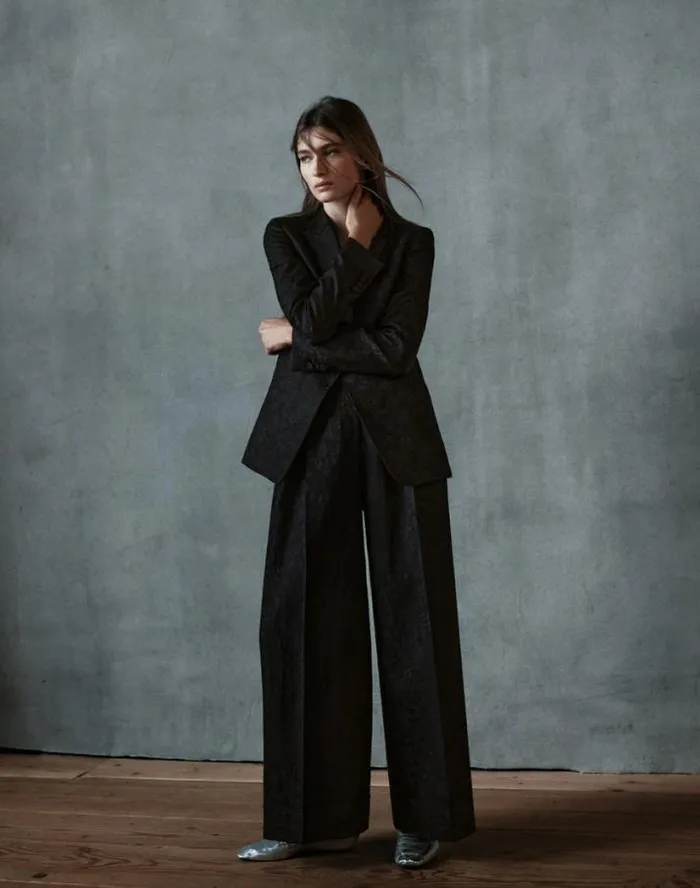 Lafayette 148 New York Flora Bloom Jacquard WoolSilk Jagger Pant Black Ready To Wear Pants and Shorts