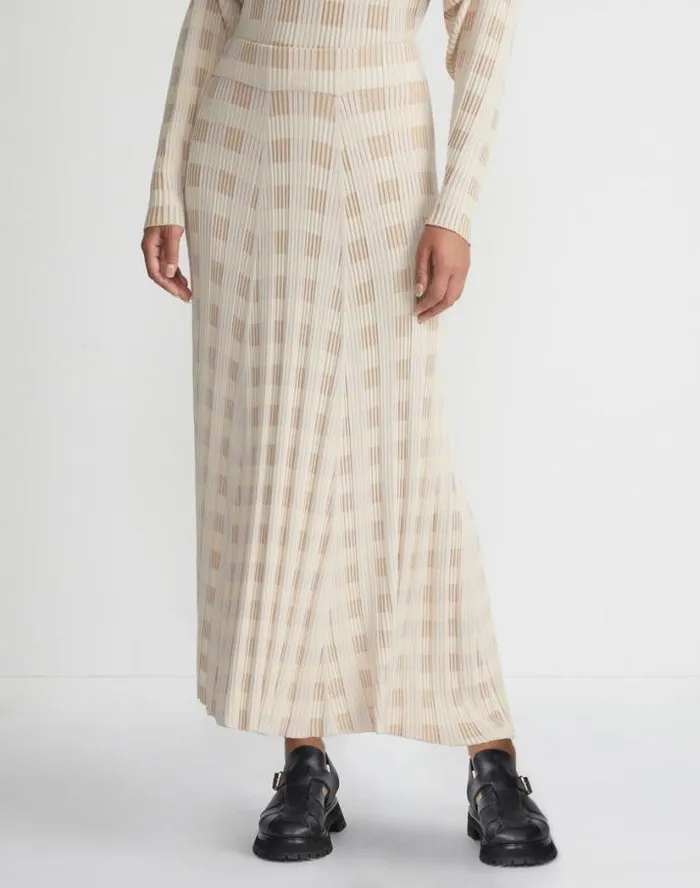 Lafayette 148 New York Gingham Responsible Matte Crepe Knit Asymmetric Skirt Dune Multi Ready To Wear Skirts