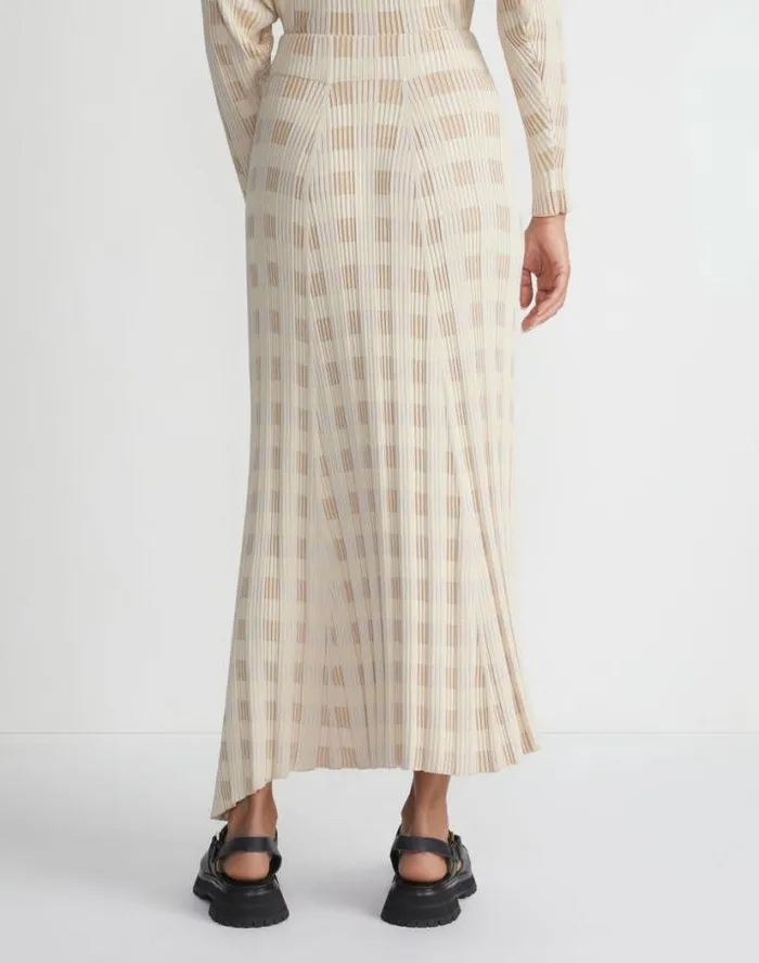 Lafayette 148 New York Gingham Responsible Matte Crepe Knit Asymmetric Skirt Dune Multi Ready To Wear Skirts