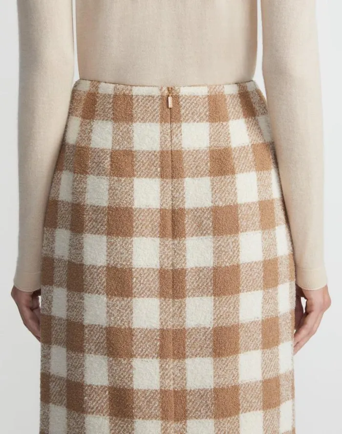 Lafayette 148 New York Gingham Wool Maxi Pencil Skirt Camel Multi Ready To Wear Skirts