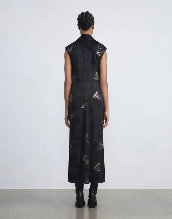 Lafayette 148 New York Metallic Leafed Pages Jacquard Scarf Dress Black Multi Ready To Wear Dresses