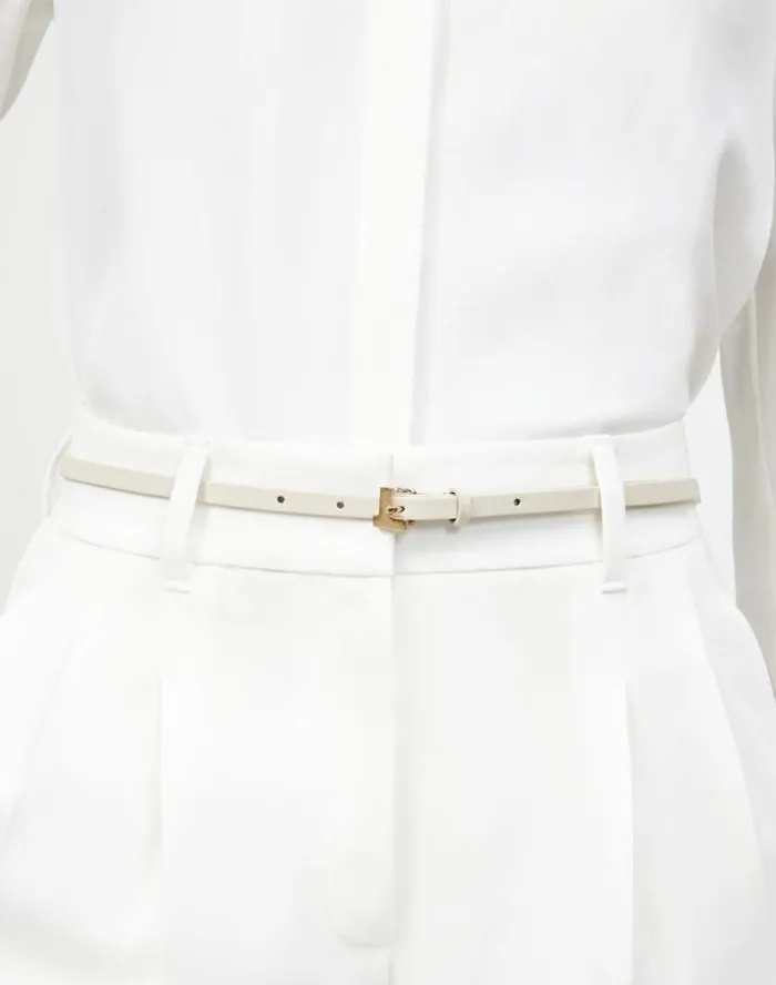 Lafayette 148 New York Nappa Leather L Beam Skinny Belt Almond Accessories Belts