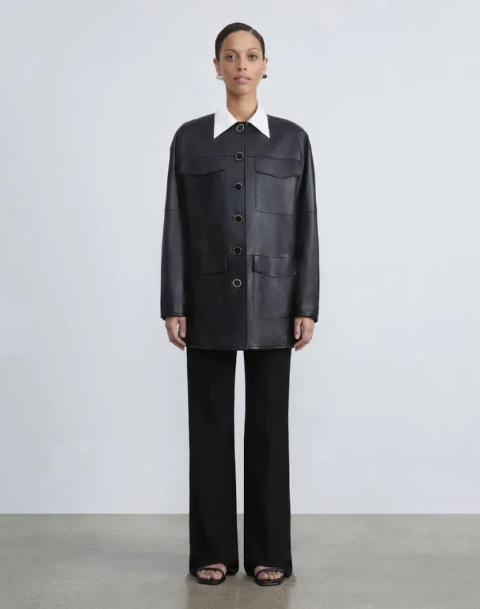 Lafayette 148 New York Nappa Leather Quilted Coat Black Ready To Wear Leathers and Suedes