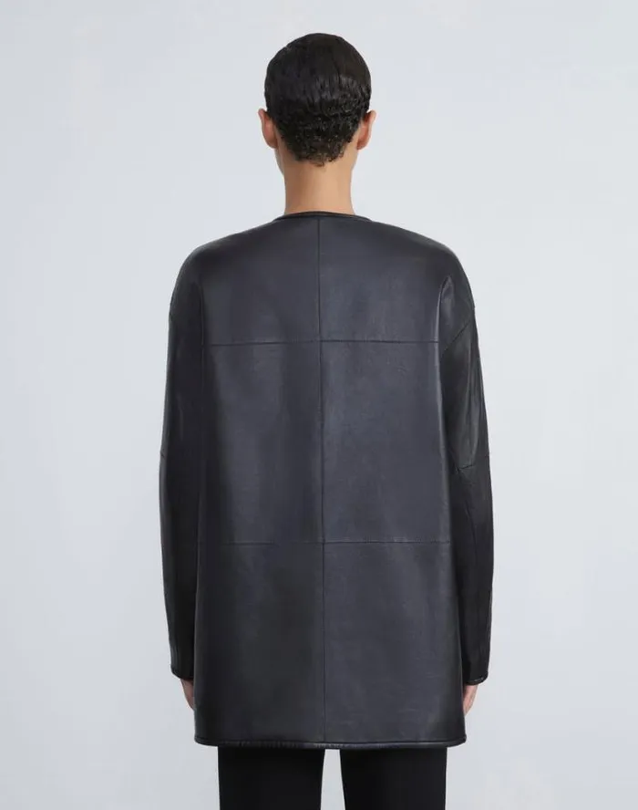 Lafayette 148 New York Nappa Leather Quilted Coat Black Ready To Wear Leathers and Suedes