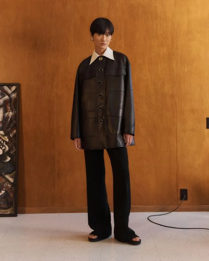 Lafayette 148 New York Nappa Leather Quilted Coat Black Ready To Wear Leathers and Suedes