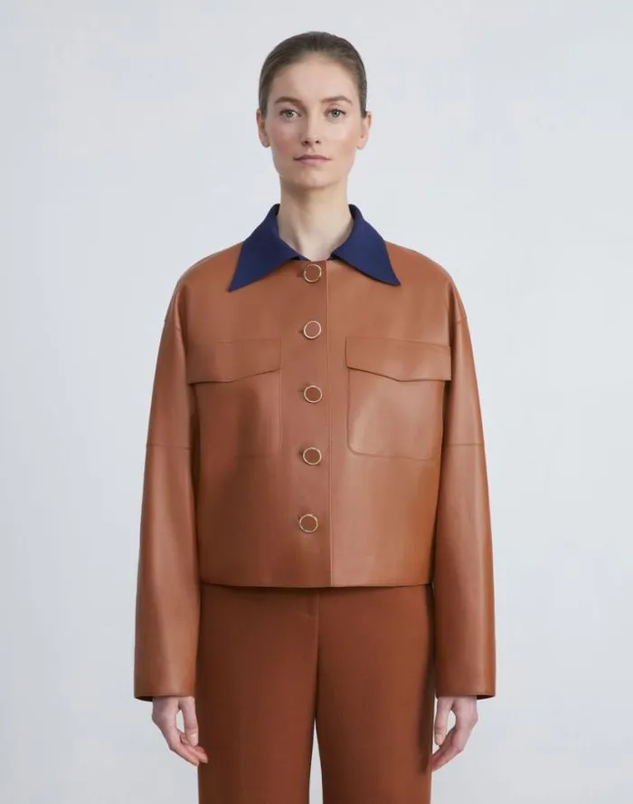 Lafayette 148 New York Nappa Leather Quilted Jacket Copper Ready To Wear Leathers and Suedes