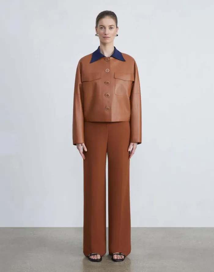 Lafayette 148 New York Nappa Leather Quilted Jacket Copper Ready To Wear Leathers and Suedes