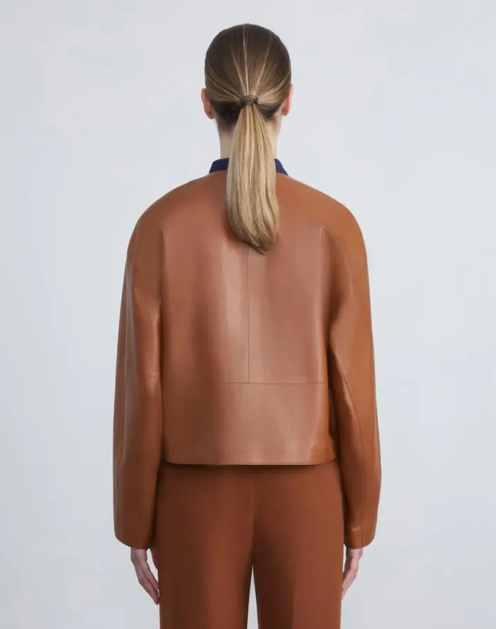 Lafayette 148 New York Nappa Leather Quilted Jacket Copper Ready To Wear Leathers and Suedes