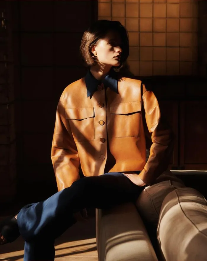 Lafayette 148 New York Nappa Leather Quilted Jacket Copper Ready To Wear Leathers and Suedes