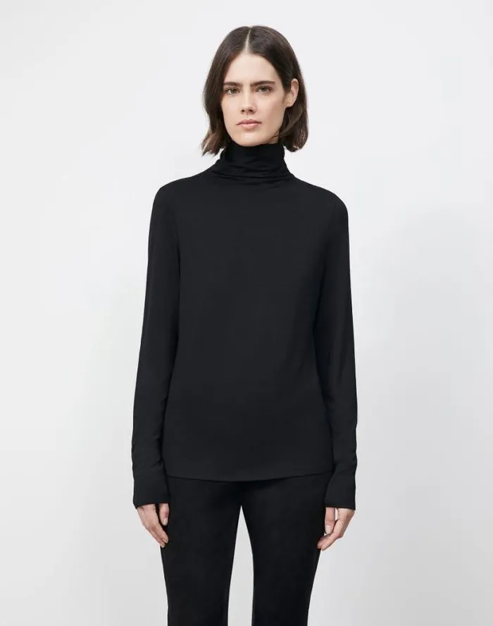 Lafayette 148 New York Nouveau Jersey Turtleneck Black Ready To Wear Tops and Tees