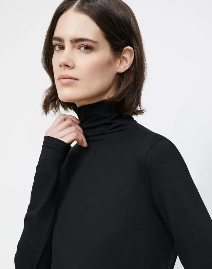 Lafayette 148 New York Nouveau Jersey Turtleneck Black Ready To Wear Tops and Tees