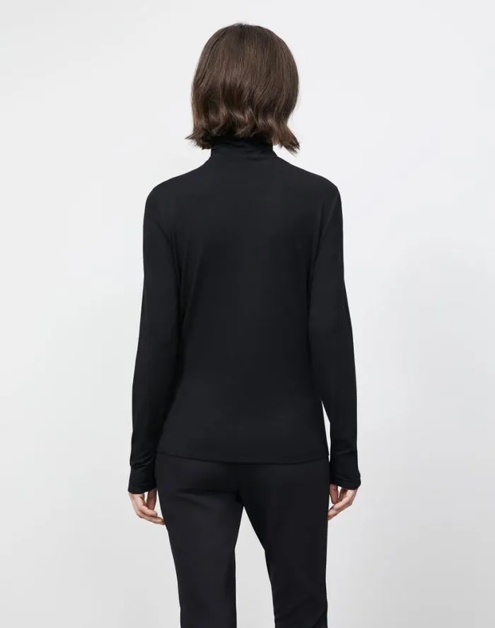 Lafayette 148 New York Nouveau Jersey Turtleneck Black Ready To Wear Tops and Tees