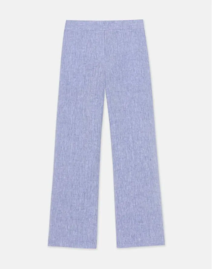 Lafayette 148 New York Organic Linen Columbus Cropped Pant Lapis Blue Melange Ready To Wear Pants and Shorts Lafayette 148 New York Organic Linen Columbus Cropped Pant Lapis Blue Melange Ready To Wear Pants and Shorts
