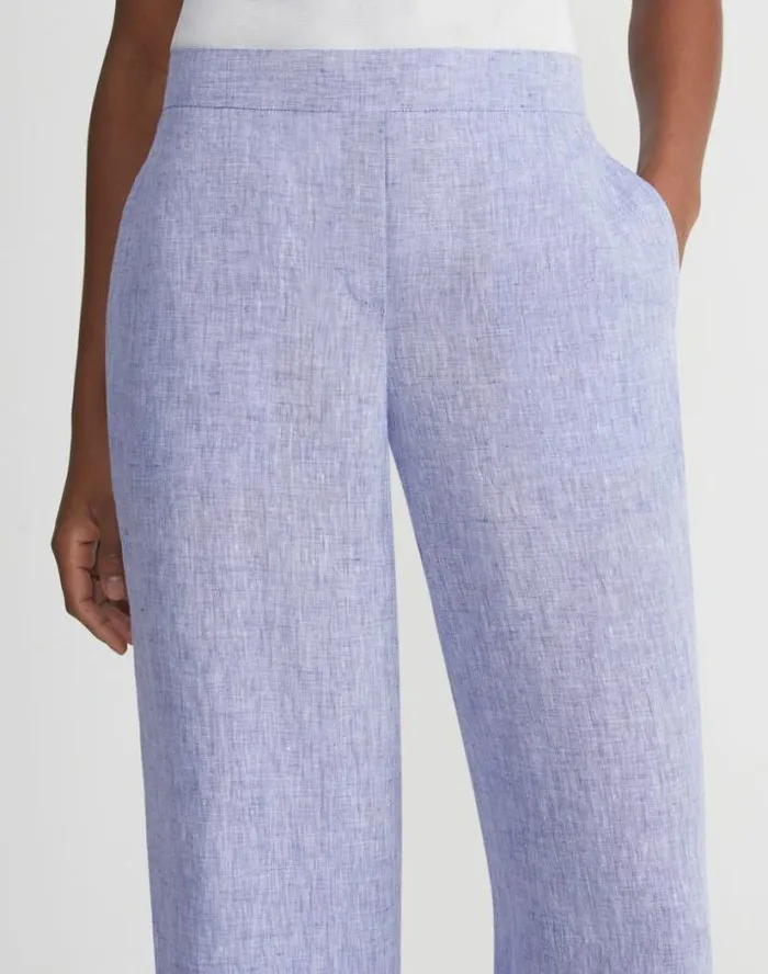 Lafayette 148 New York Organic Linen Columbus Cropped Pant Lapis Blue Melange Ready To Wear Pants and Shorts