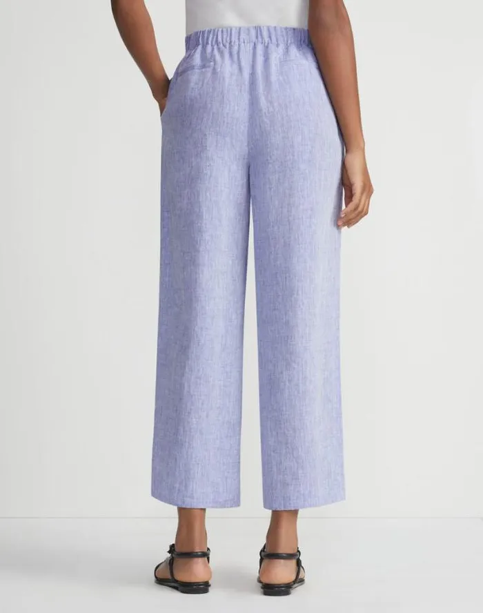 Lafayette 148 New York Organic Linen Columbus Cropped Pant Lapis Blue Melange Ready To Wear Pants and Shorts