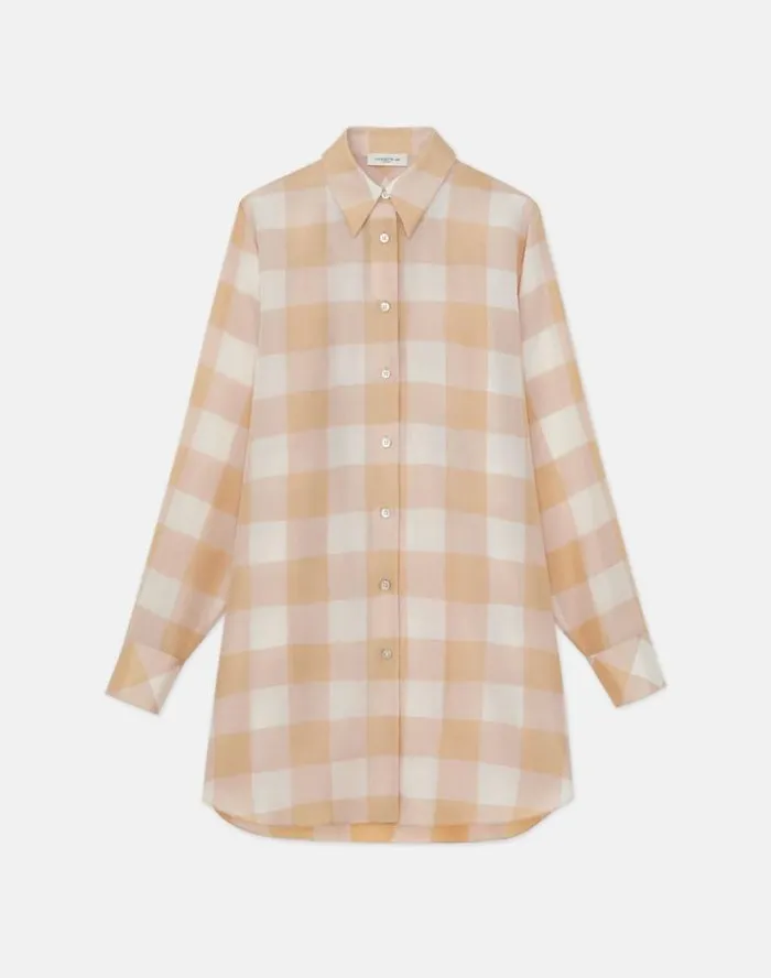 Lafayette 148 New York Painted Gingham Print Silk Habutai Oversized Blouse Maitake Multi Ready To Wear Blouses and Shirts Lafayette 148 New York Painted Gingham Print Silk Habutai Oversized Blouse Maitake Multi Ready To Wear Blouses and Shirts