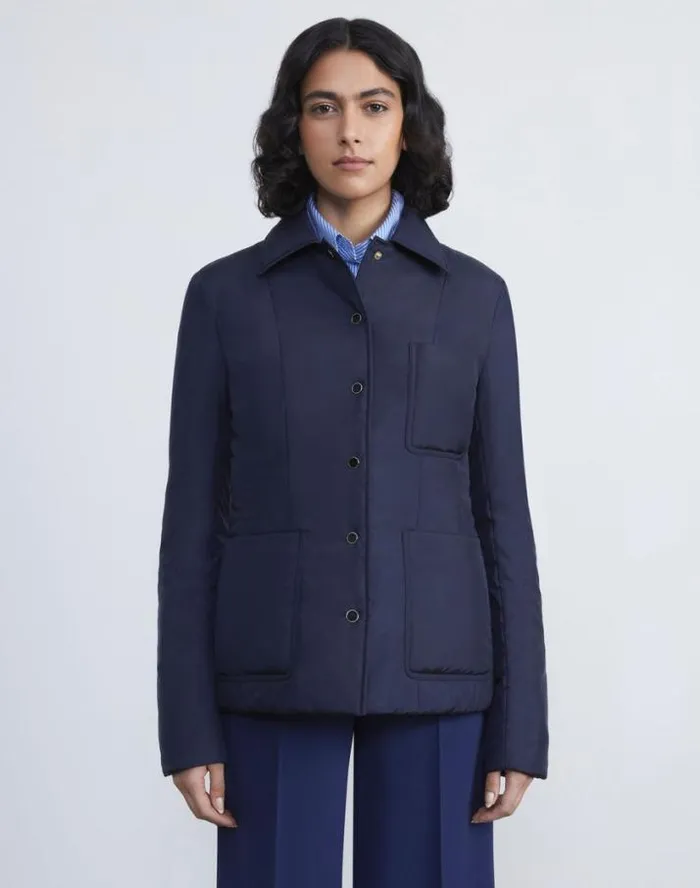 Lafayette 148 New York Recycled Poly Quilted Tailored Chore Jacket Ink Ready To Wear Jackets and Blazers