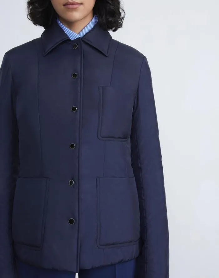 Lafayette 148 New York Recycled Poly Quilted Tailored Chore Jacket Ink Ready To Wear Jackets and Blazers