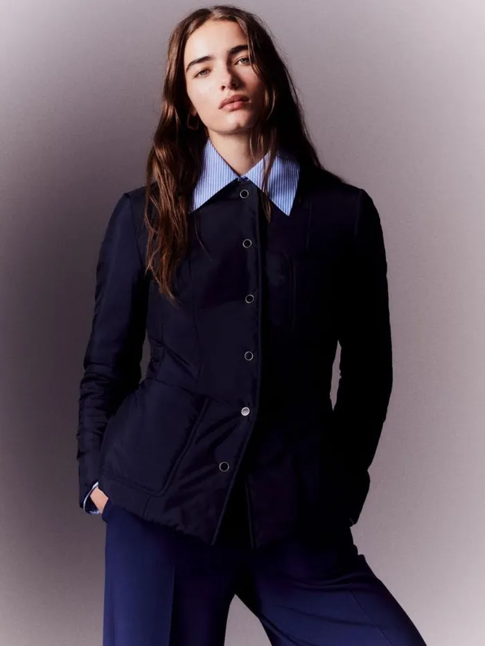Lafayette 148 New York Recycled Poly Quilted Tailored Chore Jacket Ink Ready To Wear Jackets and Blazers