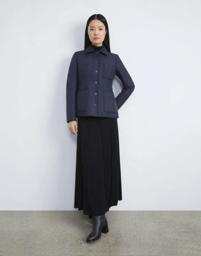 Lafayette 148 New York Recycled Poly Quilted Tailored Chore Jacket Ink Ready To Wear Jackets and Blazers