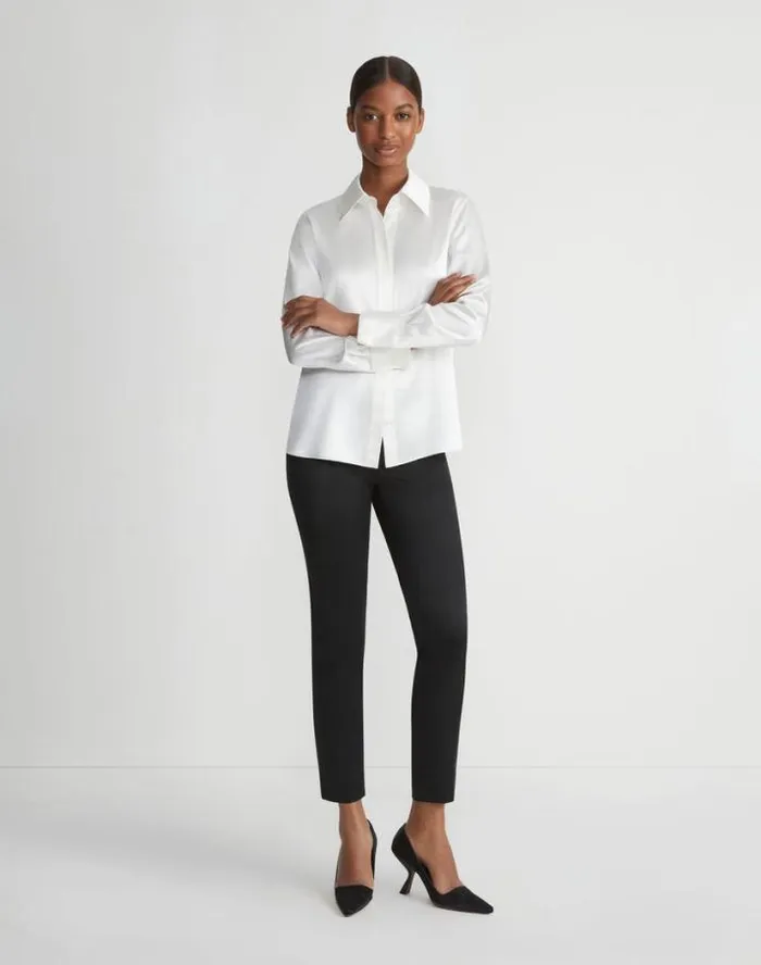 Lafayette 148 New York Sateen Stanton Pant Black Ready To Wear Pants and Shorts