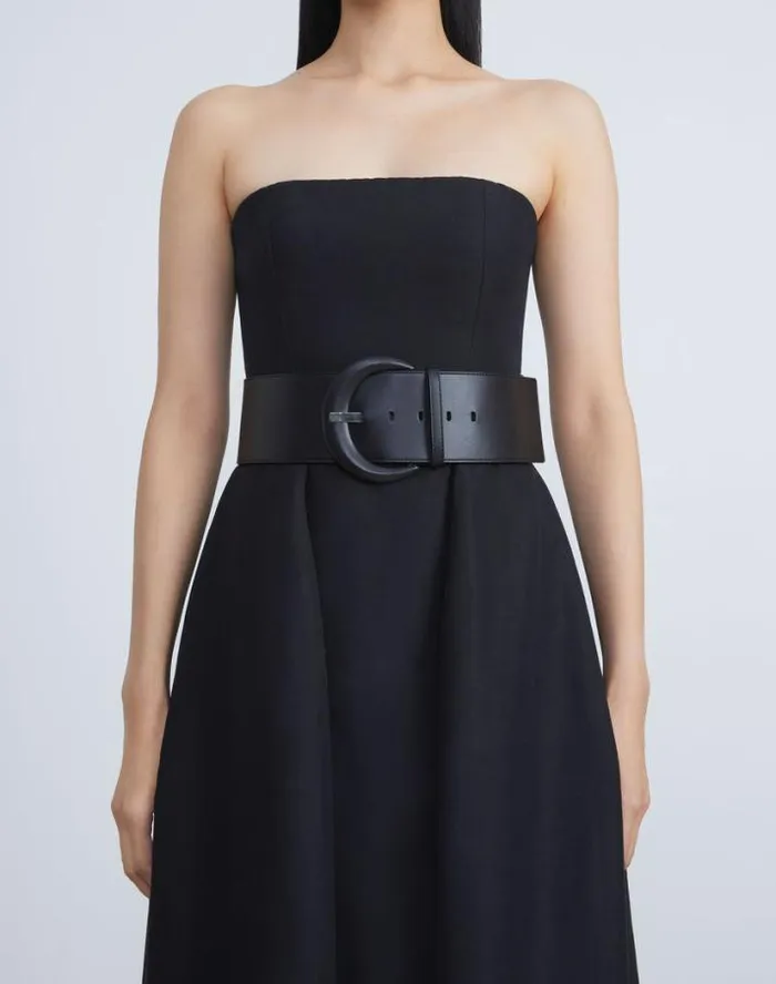 Lafayette 148 New York Soft Calfskin Leather Buckle Belt Black Accessories Belts