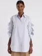 Lafayette 148 New York Stripe Cotton Poplin Button Sleeve Oversized Shirt Wild Bluet Multi Ready To Wear Blouses and Shirts