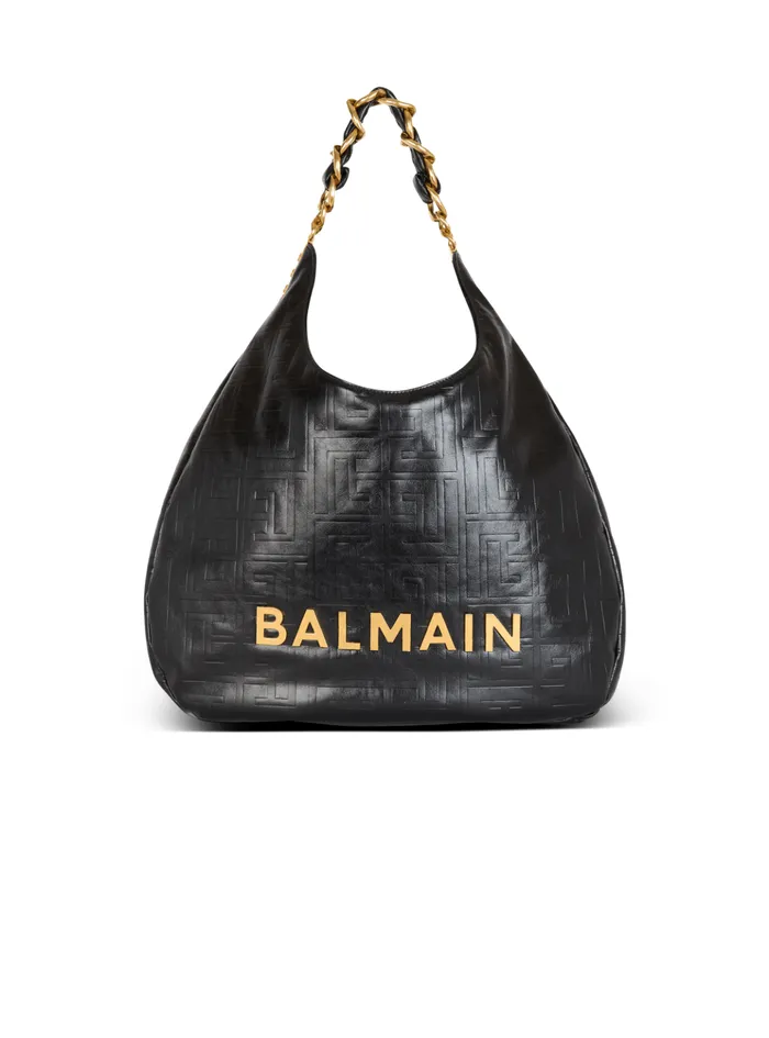 Large 1945 Soft Hobo Bag In Crinkled Calfskin Black Women Balmain Shoulder Bags