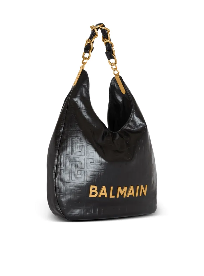 Large 1945 Soft Hobo Bag In Crinkled Calfskin Black Women Balmain Shoulder Bags