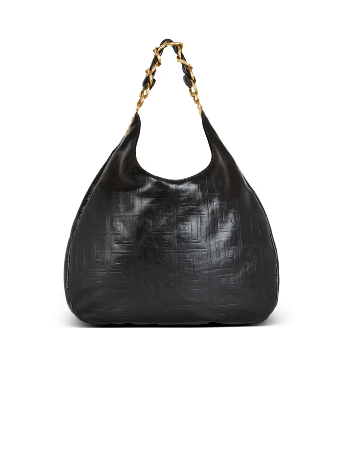 Large 1945 Soft Hobo Bag In Crinkled Calfskin Black Women Balmain Shoulder Bags