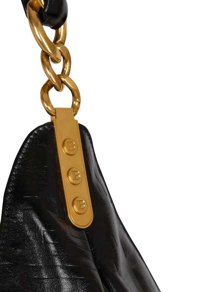 Large 1945 Soft Hobo Bag In Crinkled Calfskin Black Women Balmain Shoulder Bags