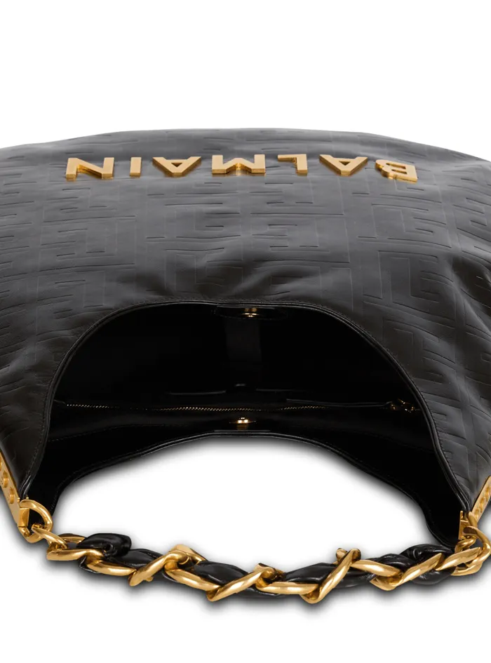 Large 1945 Soft Hobo Bag In Crinkled Calfskin Black Women Balmain Shoulder Bags