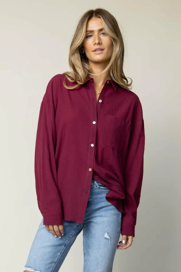 Larissa Button Up Blouse In Burgundy 8211 FINAL SALE Burgundy Women Bohme Blouses