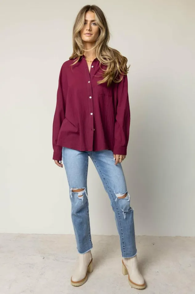 Larissa Button Up Blouse In Burgundy 8211 FINAL SALE Burgundy Women Bohme Blouses