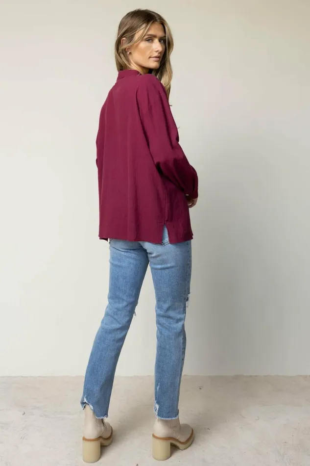 Larissa Button Up Blouse In Burgundy 8211 FINAL SALE Burgundy Women Bohme Blouses