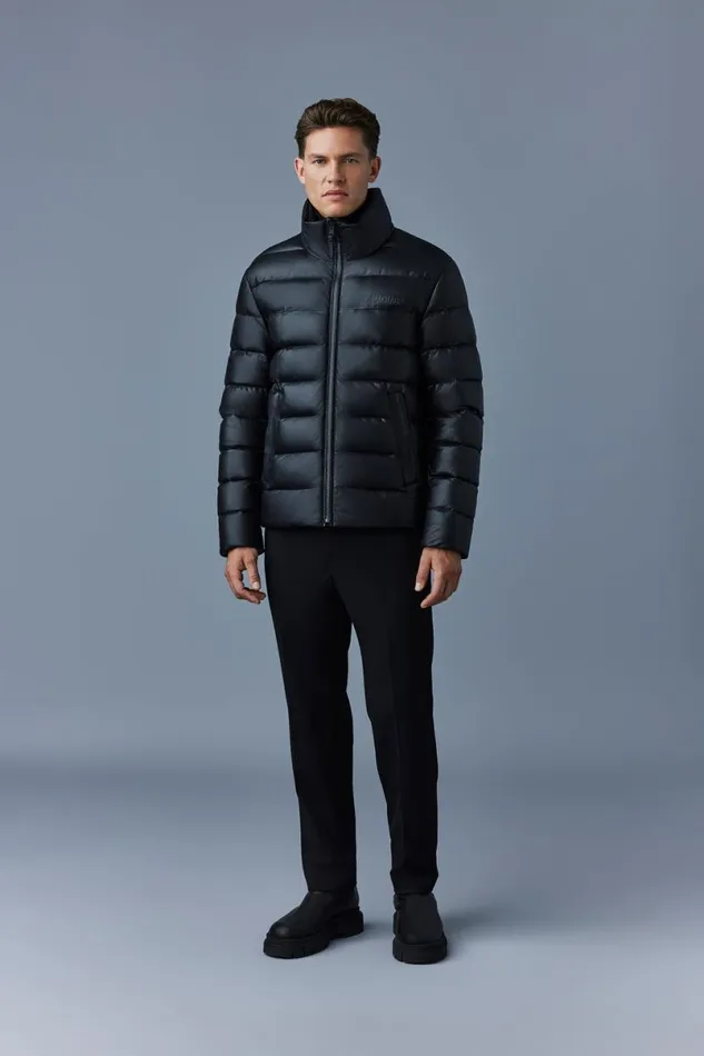 Leather Jackets Men Mackage RYAN Leather Down Jacket With Stand Collar Black